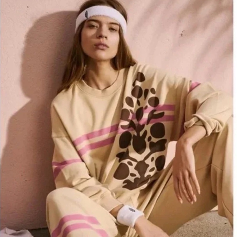 Free People Movement All Star Buti Logo Pullover Sweatshirt in Pink Sand Combo